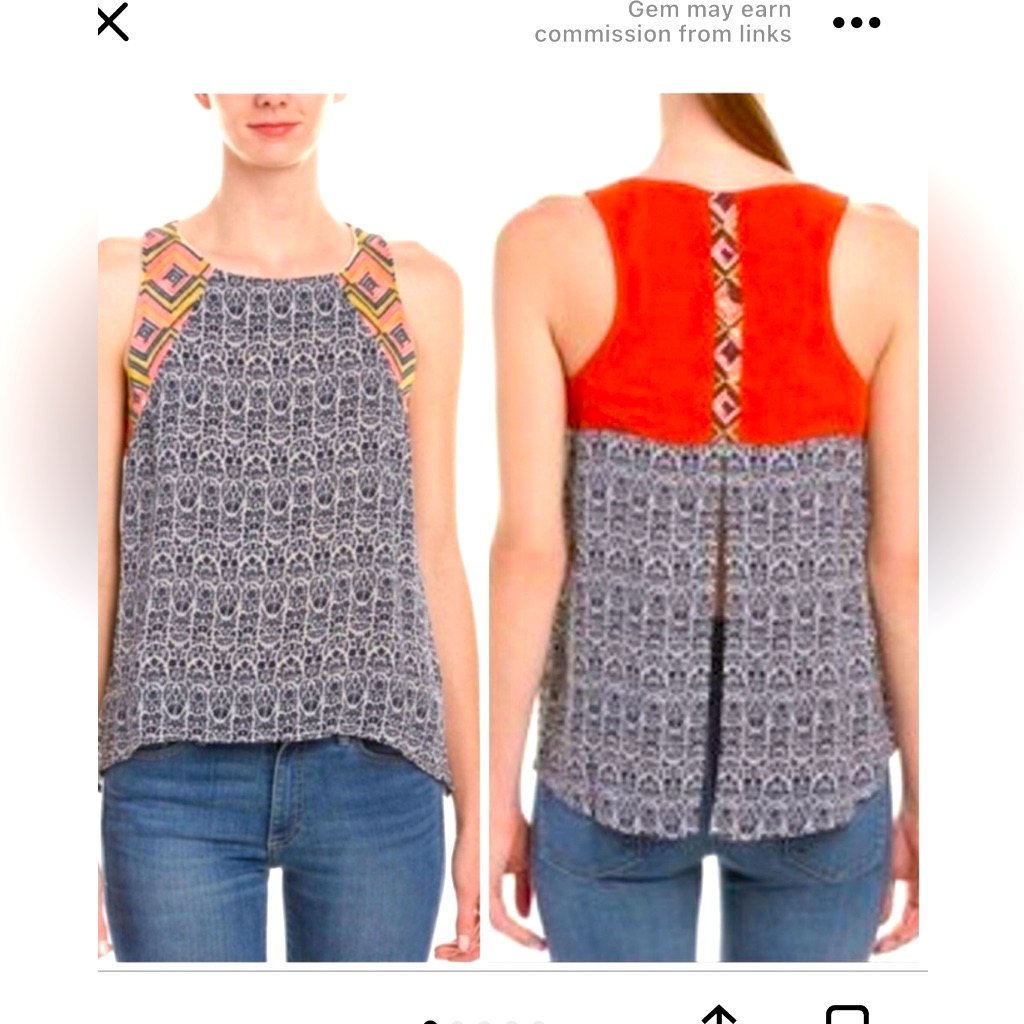 Thml Top Size L Floral Embroidered Sleeveless High Low Blue,Orange, White Euc